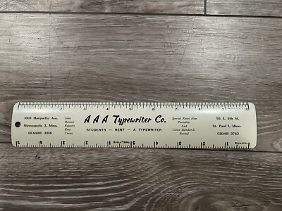VINTAGE AAA TYPEWRITER CO METAL ADVERTISING RULER 10 Inch St. Paul MN Excellent