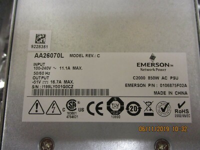 New - Emerson Network Power, AA26070L, C2000 850W Server Power Supply Module