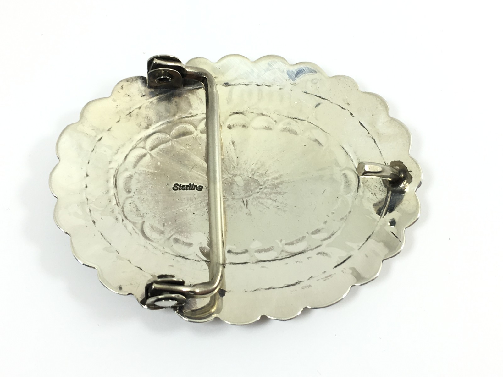 Navajo Sterling Silver Belt Buckle Scalloped Edges Vintage 1613-LNP