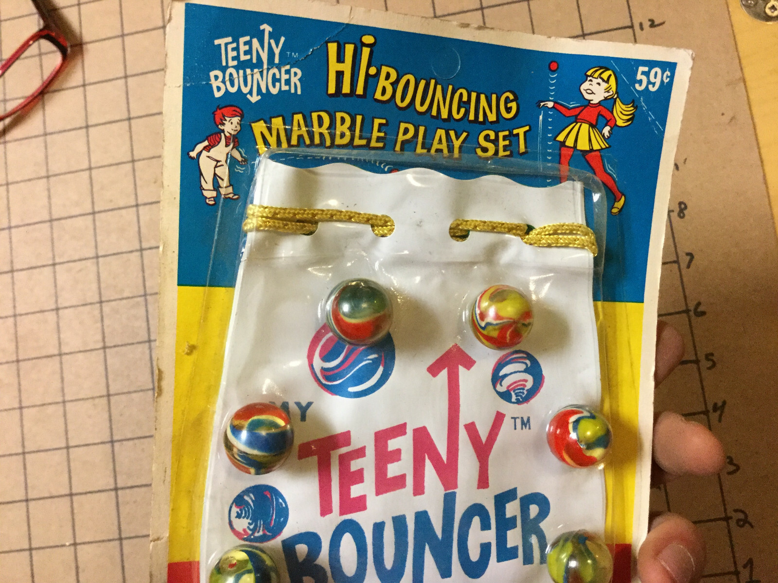 vintage SEALED -- Hi Bouncing Marble Play set w bag (super ball) 1969 w Trophy