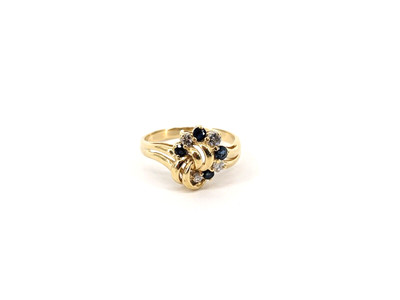 14KT Yellow Gold 2.80 Grams 4 Sapphires & 4 Diamonds Ring Size 6.5, 1/4cttw