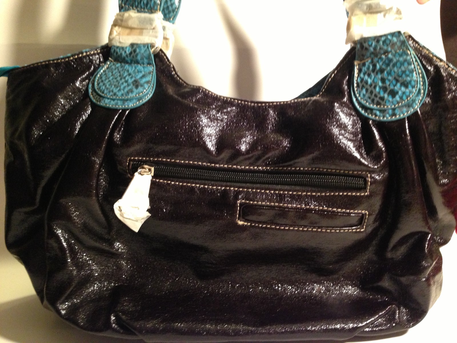 LADIES SILVERGUITAR HANDBAG - TURQUOISE & BLACK  w/  CRYSTAL - NEW -  SHIPS FREE