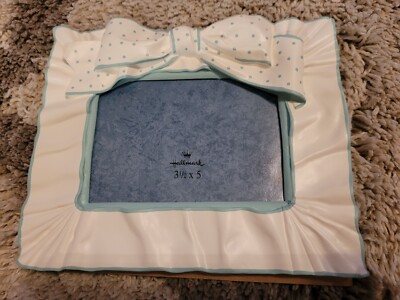 Hallmark Boy Blue Photo Frame Holds 3 1/2 X 5 Picture Poka Dots With Bow New 