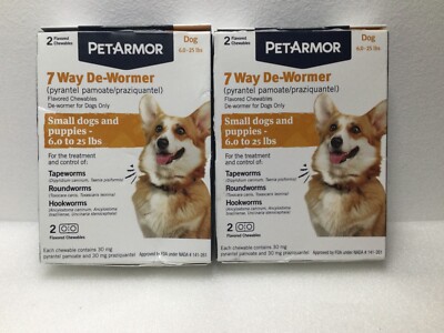 2 PK PETARMOR 7 Way De-Wormer 2 Flavored Chewables (Dogs 6.0-25 lbs)EXP. 8/2025