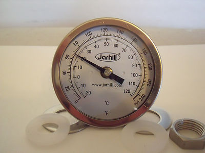 New Jarhill 2.5" Probe 0-250°F 3" Face 1/2" NPT Home Brew  Kettle Thermometer