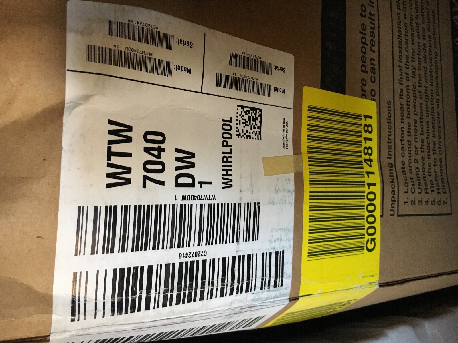 Whirlpool WTW7040DW Cabrio High Efficiency Top Load Washer in White - NIB