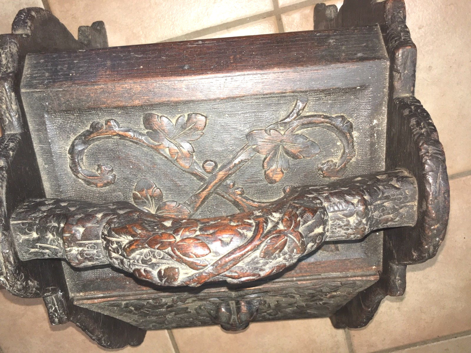 Antique Victorian Coal Shuttle Ornate Wood Box With Galvanized Insert