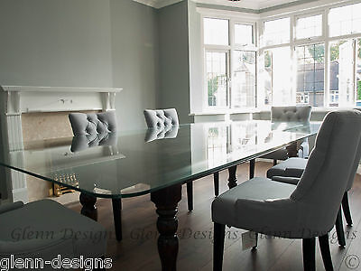 8,10,12 seater 'CLEARLY GLASS' dining table.Farm house base. 2 part leg. stained