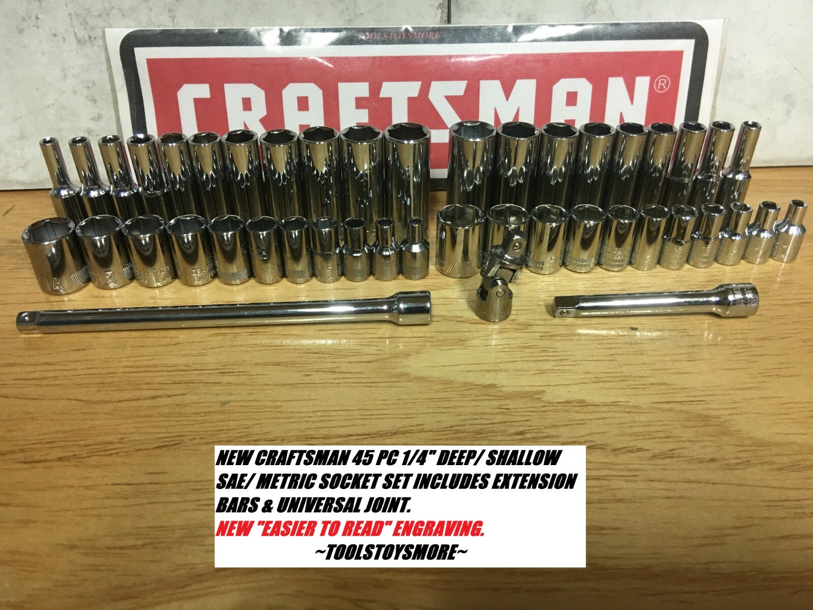 Craftsman Socket Set 45 Pc 1/4" Sae & Metric Shallow & Deep Extensions Universal