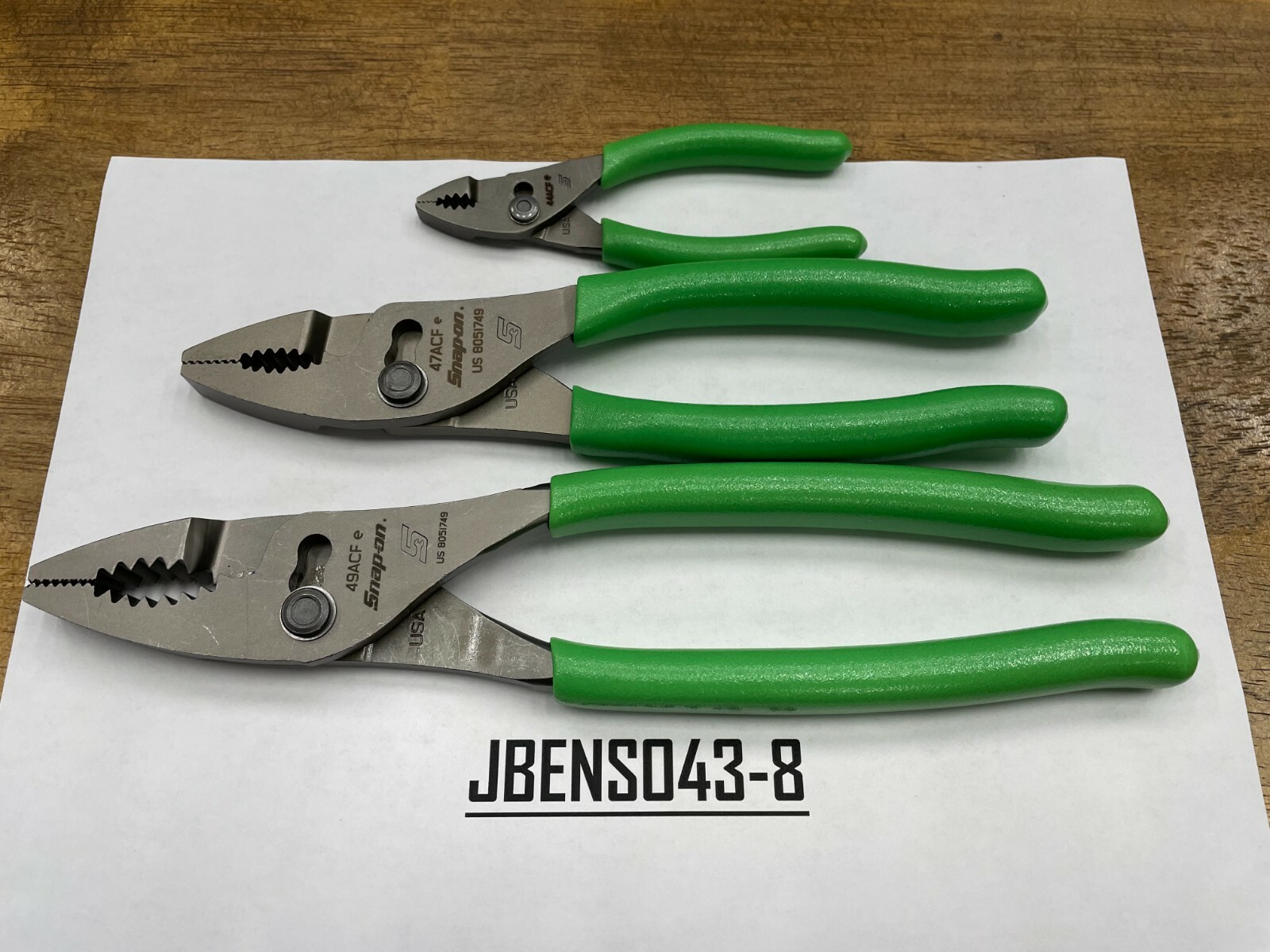 Snap-On Tools USA NEW 3 Piece GREEN Combination Slip Joint Snap-On Tools USA NEW 3 Piece GREEN Combination Slip Joint