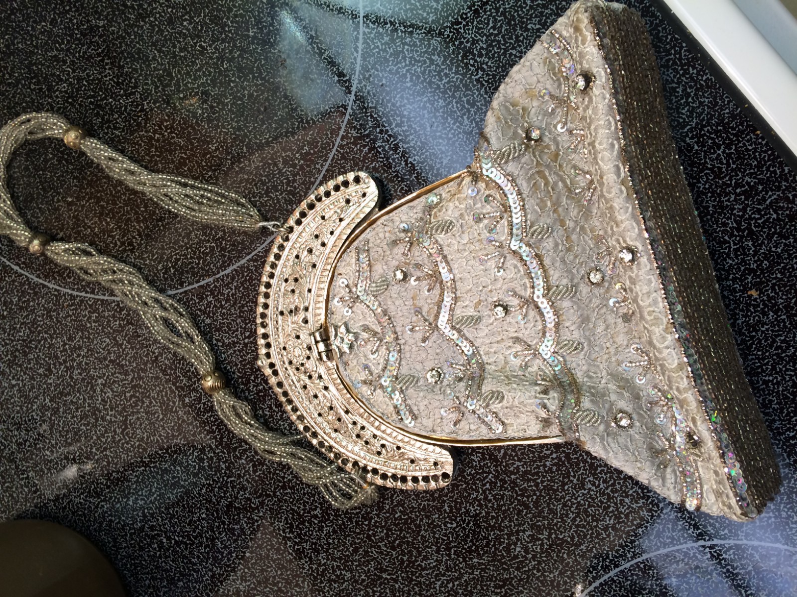 Beautiful Silver Art Deco ? Vintage ? Ladies Fancy Handbag Bling As Is