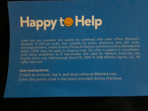 Walmart 10% off coupon Online - $20 max discount - Expires 3/15/2019