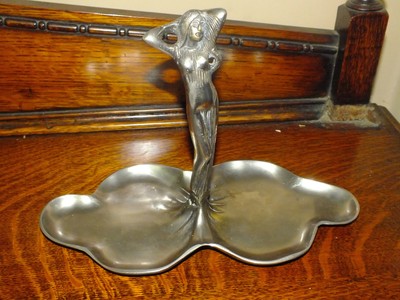 French Vintage Bronze Shell Ashtray With Nude WomanYoung WomanFrench Vintage Trinket Dish With Nude