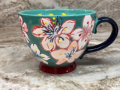 Large Coffee Mug Teal Green Nobel Palace. Hand Painted Big Handle Superyes New