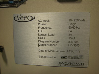 WYKO VEECO HD3300 NON-CONTACT OPTICAL PROFILER