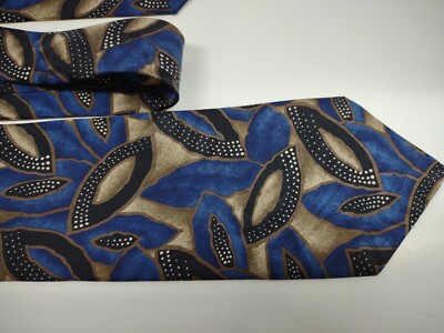 LDM 100% Silk Tie Made In Italy Bold Print Blue