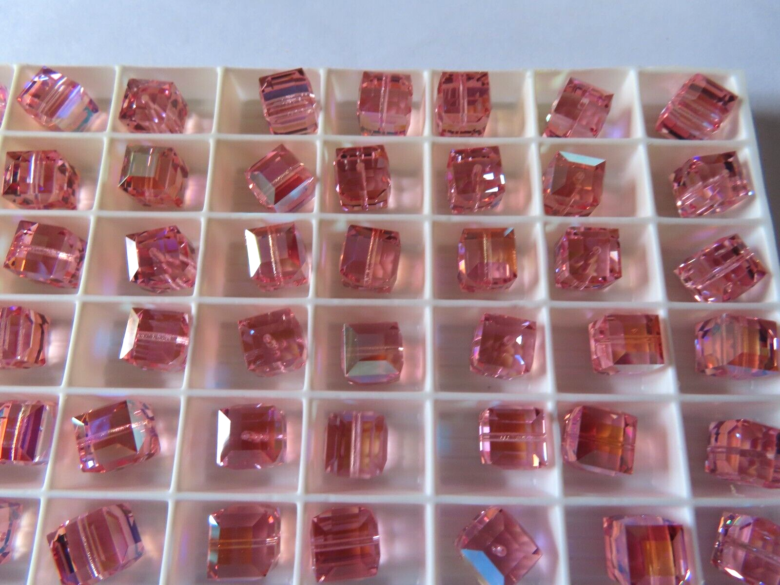 12 Swarovski Crystal Cube Beads in 8mm Light Rose AB. #5601