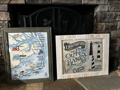 NC Crystal Coast retro style map Print north carolina sign
