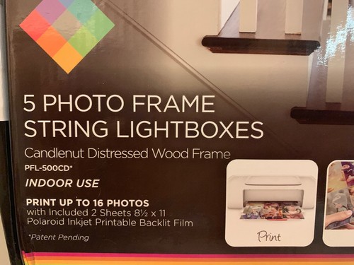 POLAROID 5 PHOTO FRAME STRING LIGHTBOXES Distressed WOOD FRAME ORIGINAL BOX NEW