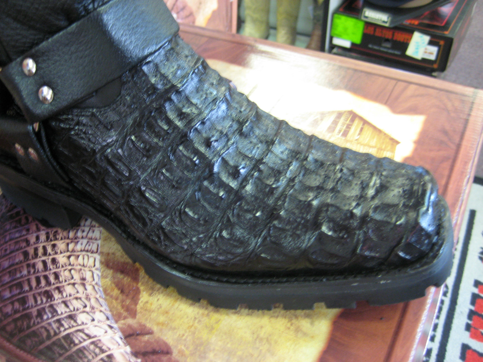 Pre-owned Los Altos Boots Los Altos Genuine Crocodile Black Motorcycle Biker Western Cowboy Ee+ Boot