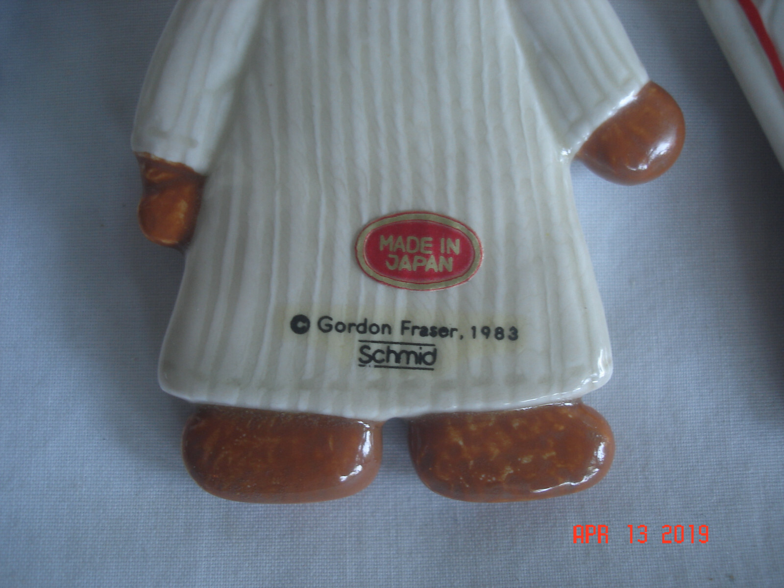 2 1983 GORDON FRASER SCHMID CERAMIC TEDDY BEAR CHRISTMAS ORNAMENTS Labels/Japan