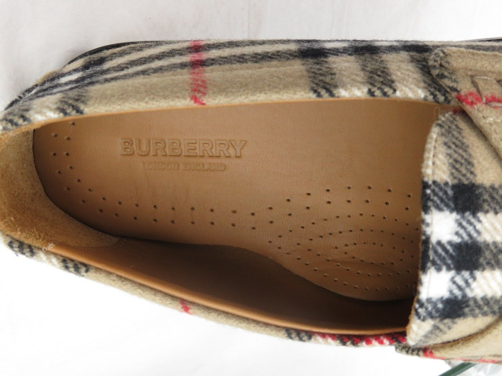 Pre-owned Burberry $790  Hackney Beige Check Wool Penny Loafers 43.5 Us 10.5 Italy