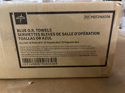 Case 72 Medline Blue Sterile Disposable Surgical O.R. Towels 17x27 # MDT2168206 