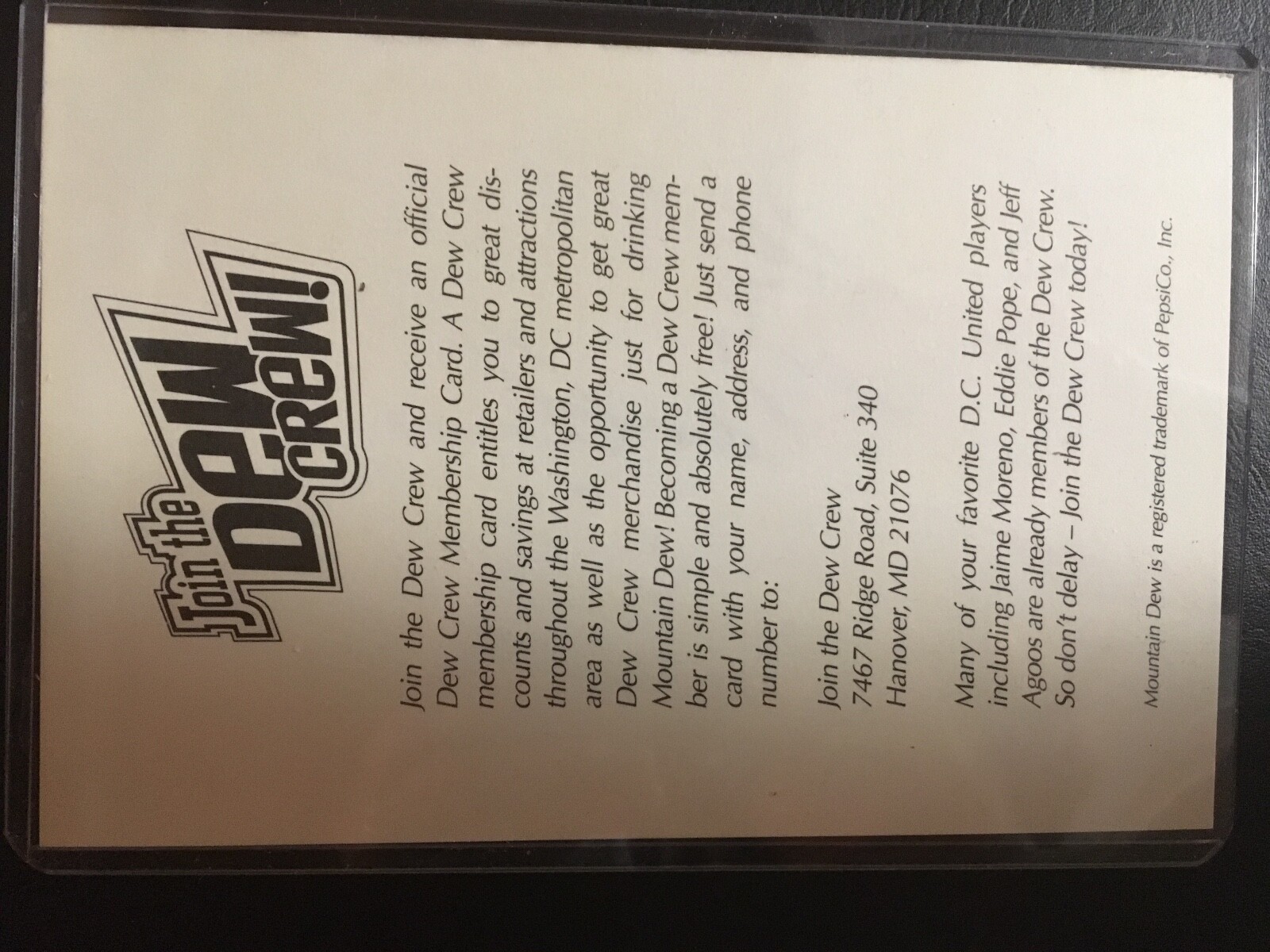 John Harves Autograph Jumbo Card D.C. United Mountiain Dew Auto Nice Revolution