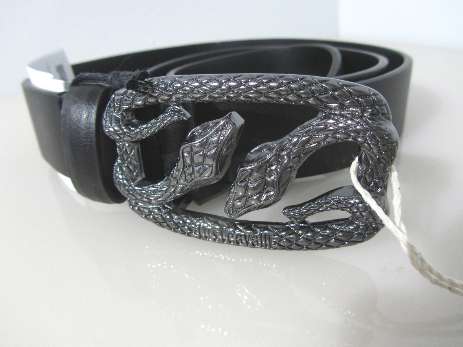 Just Cavalli Roberto Cavalli 3D Snake Buckle Black Leather