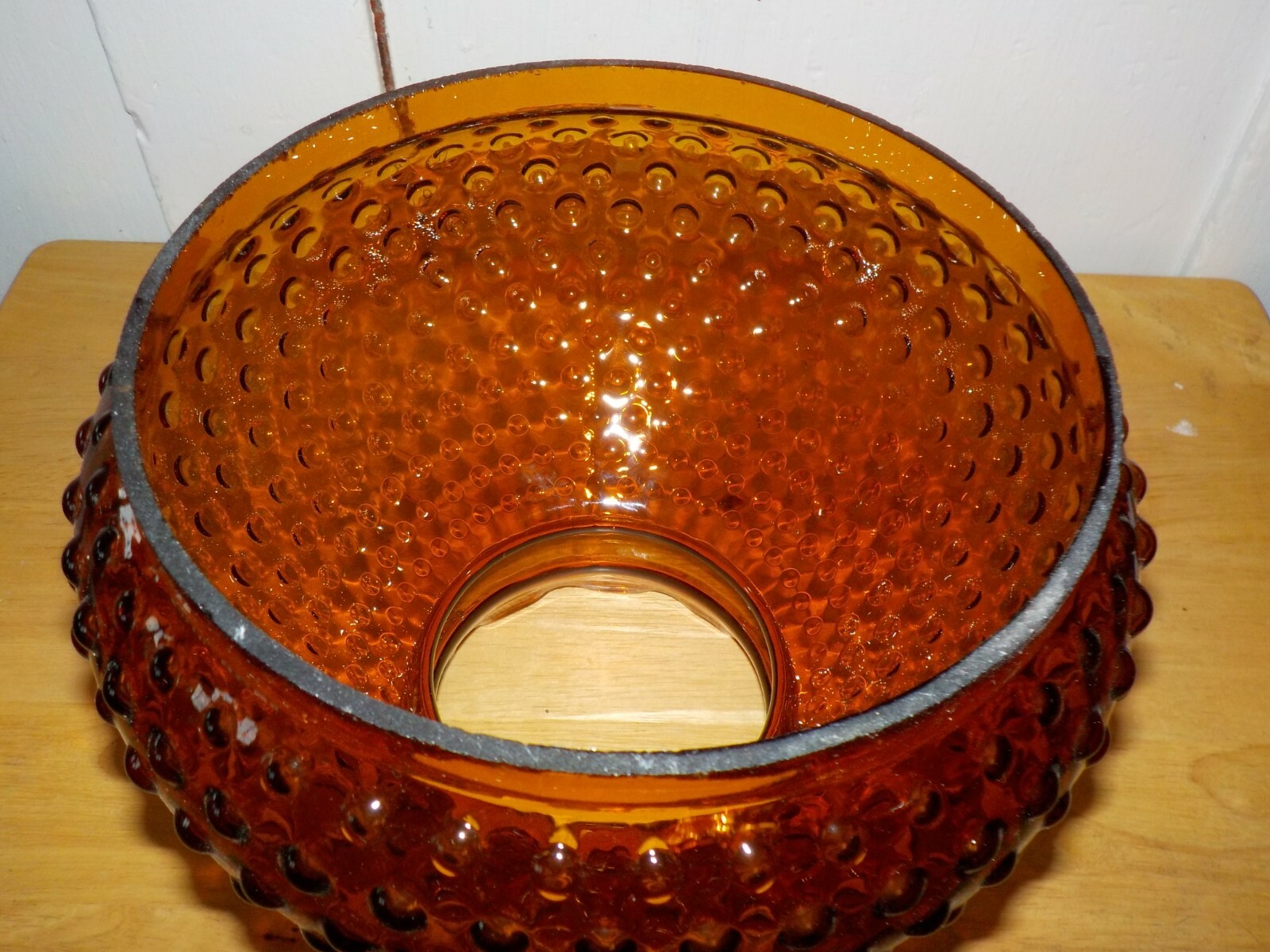 VINTAGE AMBER GLASS HOBNAIL PATTERN HURRICANE OIL LAMP SHADE 6 3/4