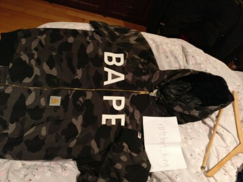 Bape x Carhartt Black & Grey Camo Jacket With Hood | eBay Bape x Carhartt Black & Grey Camo Jacket With Hood | eBay