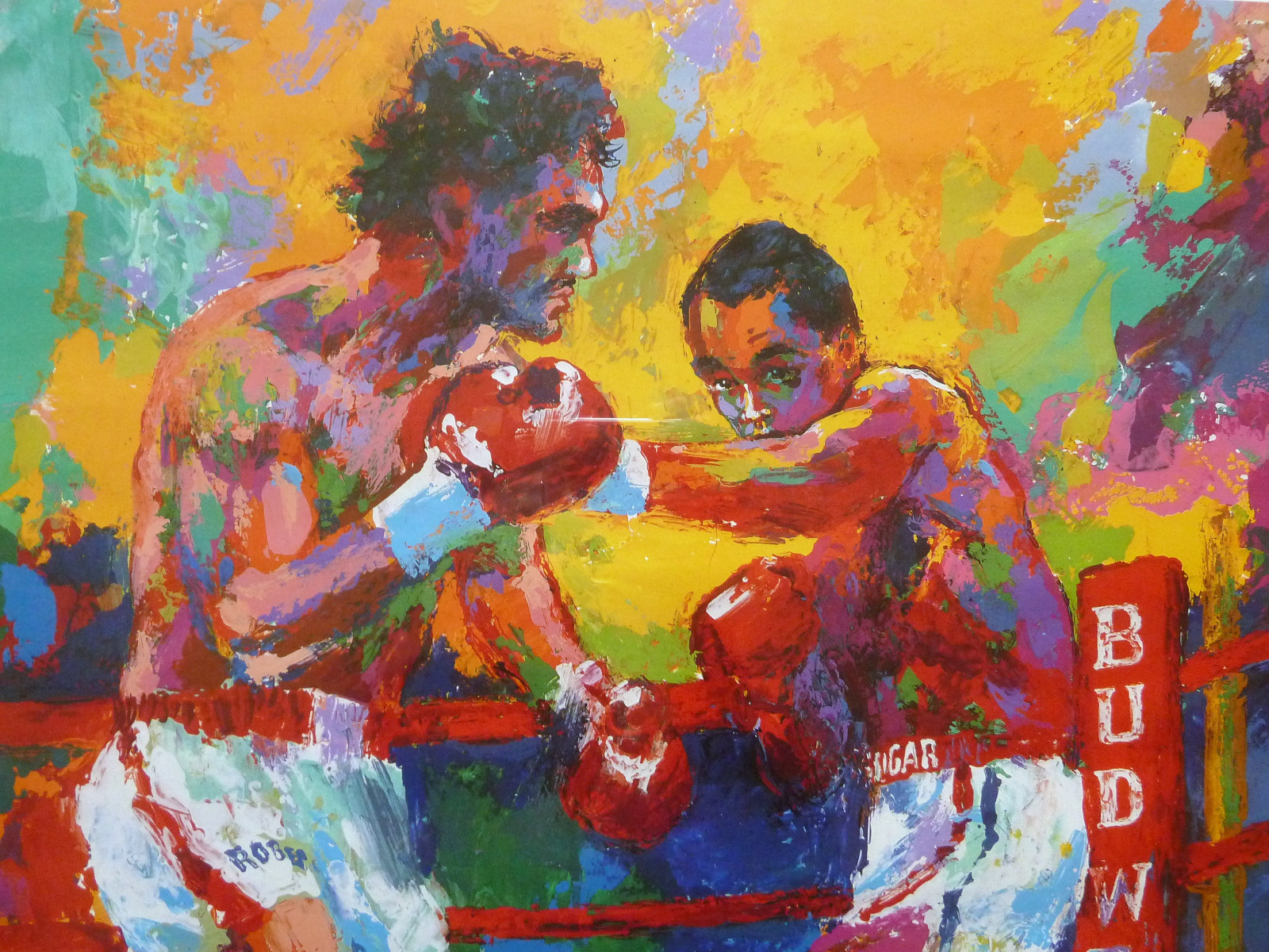 Vintage Boxing Poster LeRoy Neiman-Leonard vs. Duran III-1989 Budweiser 30x19