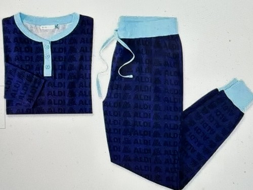 【 】Pyjama Set 関税・送料込み ALDI GEAR Women's 2023 Navy Allover Print Aldi Logo 2 PC