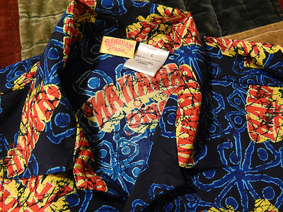 Hawaiian Tropic (Size: L) Blue/Red/Yellow_Button-Up SHIRT *LOUD_COLORFUL* Beach