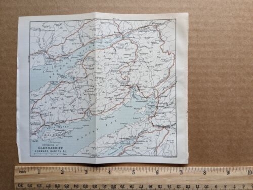 1888 Map of environs Glengarriff Kenmare Bantry Ireland antique chromolithograph