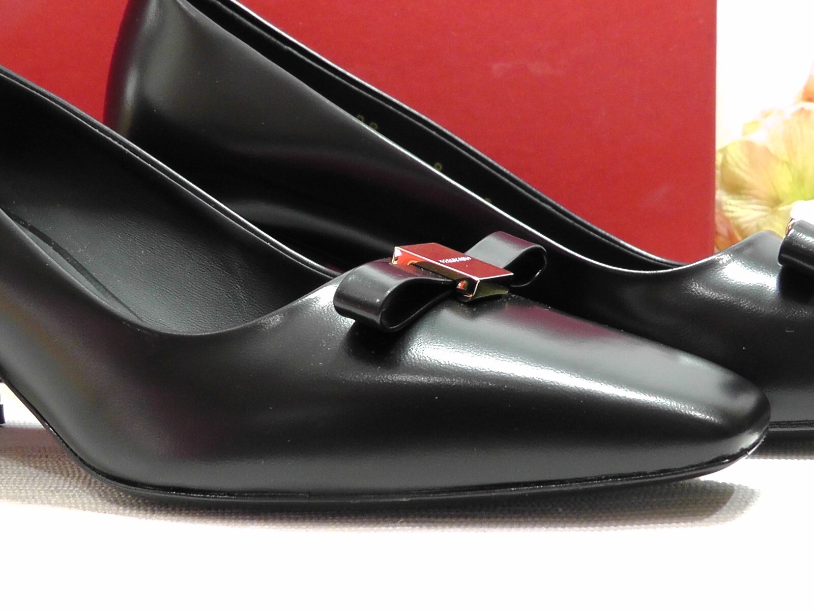 Pre-owned Ferragamo Black Leather Myra Bow Block Heel Pumps Size 9c $850nib