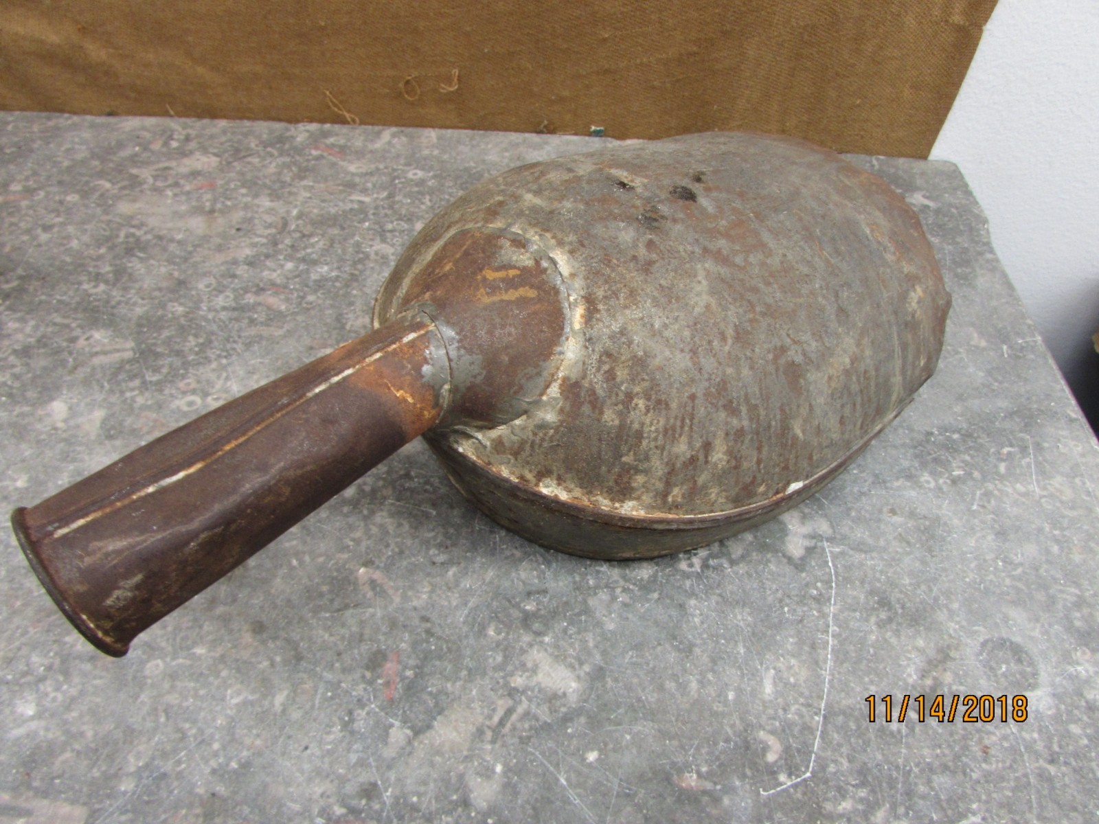 antique vintage galvanized metal scoop w/ metal soldered handle