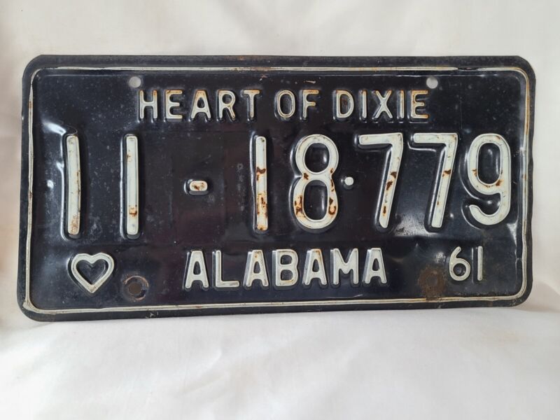 Vintage 1961 Alabama Heart of Dixie 11 18 779 License Plate 03323
