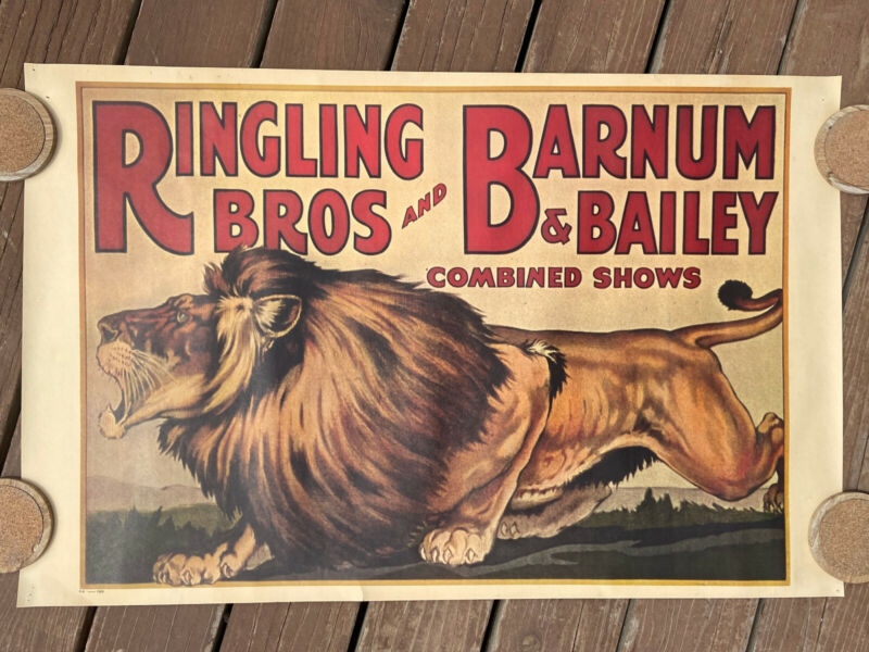1928 RINGLING BROS BARNUM & BAILEY Combined Shows Circus Poster, Roaring Lion 