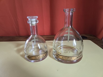 2 Empty D'Ussé VSOP Cognac Bottle 750ml & 375mL with Cross of Lorraine Emblem