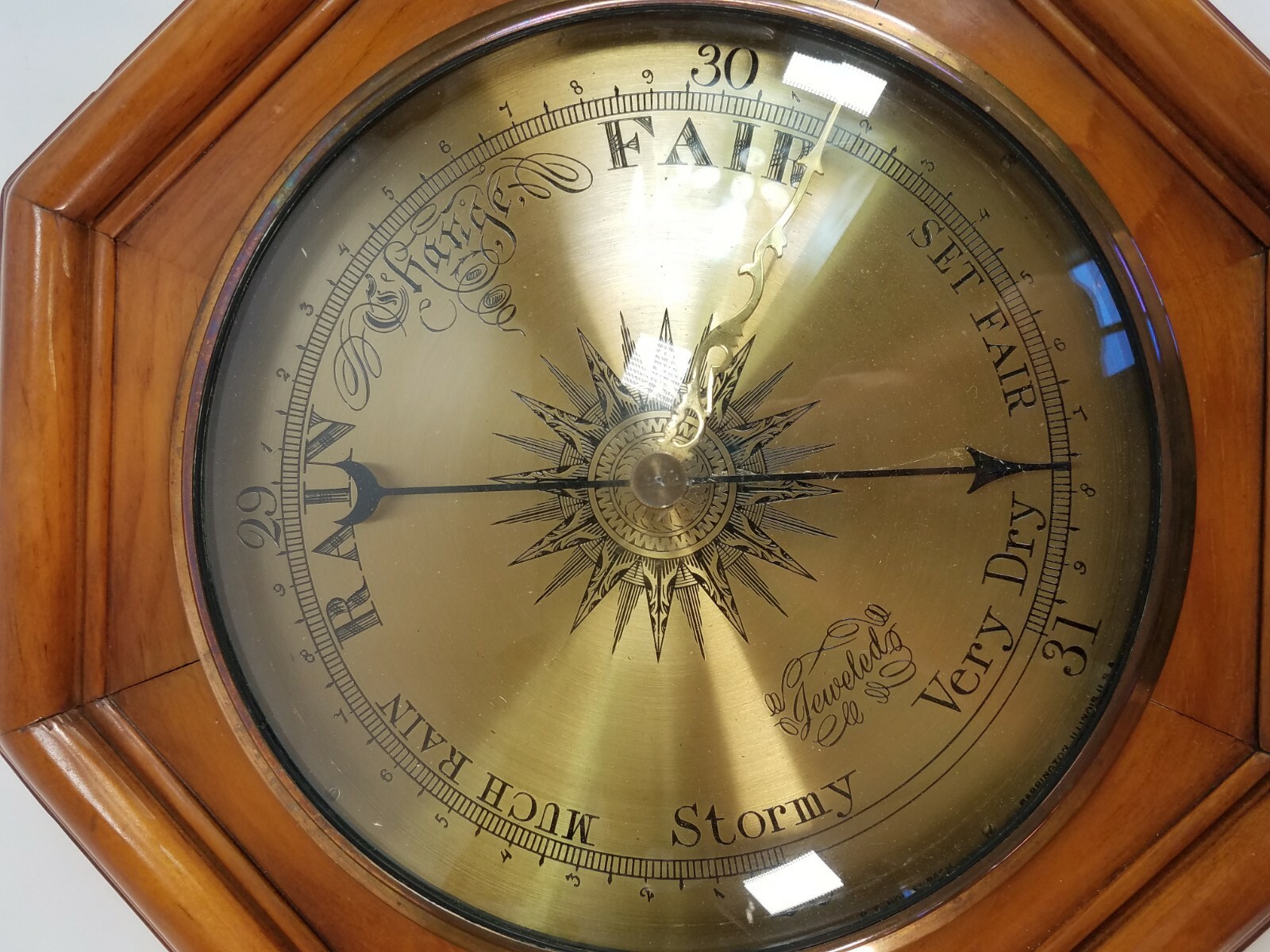 VINTAGE Barometer Peter F. Bollenbach Jeweled Wall Mounted - Wood Brass - NICE!