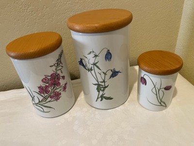 THREE Portmerion The Queen's Hidden Garden Canisters 8'' 6.5'' 4.5'' Floral