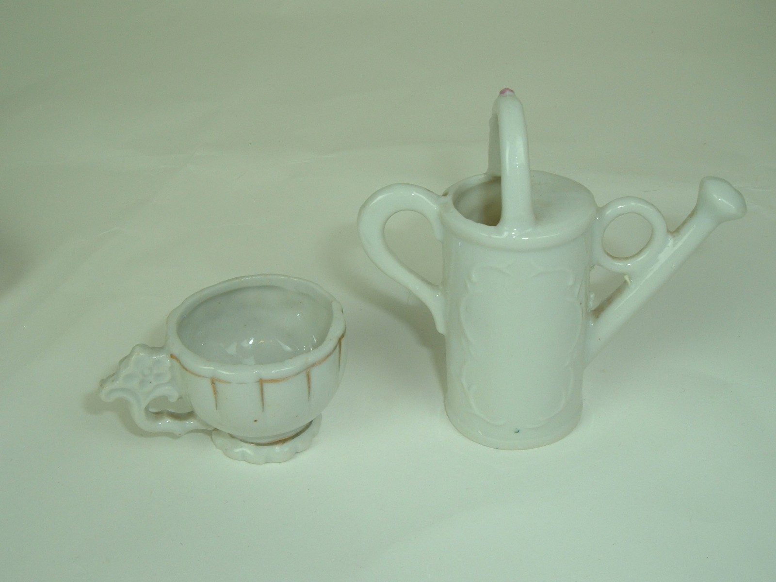 Vtg Miniature Watering Can and Tea cup Floral Gold Trim Japan shabby cottage