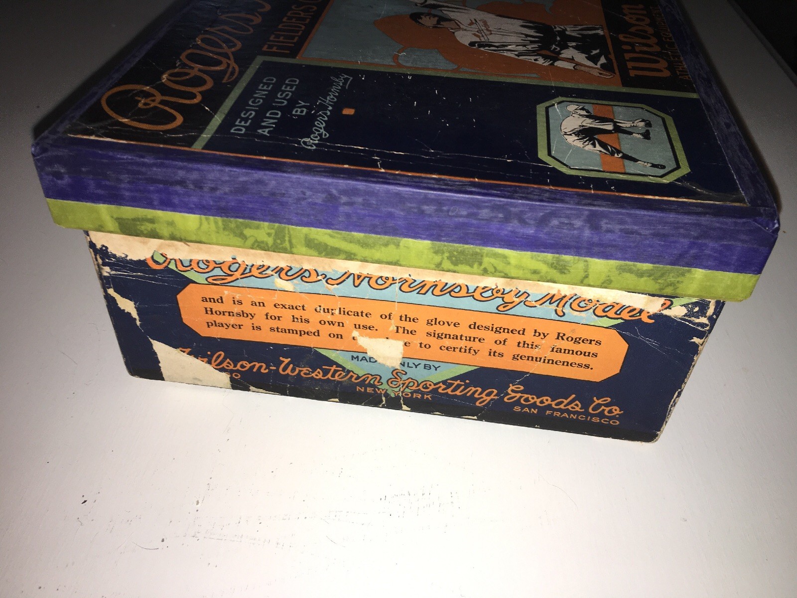 RARE! ROGERS HORNSBY ST LOUIS CARDINALS 1920s WILSON BASEBALL GLOVE BOX VINTAGE