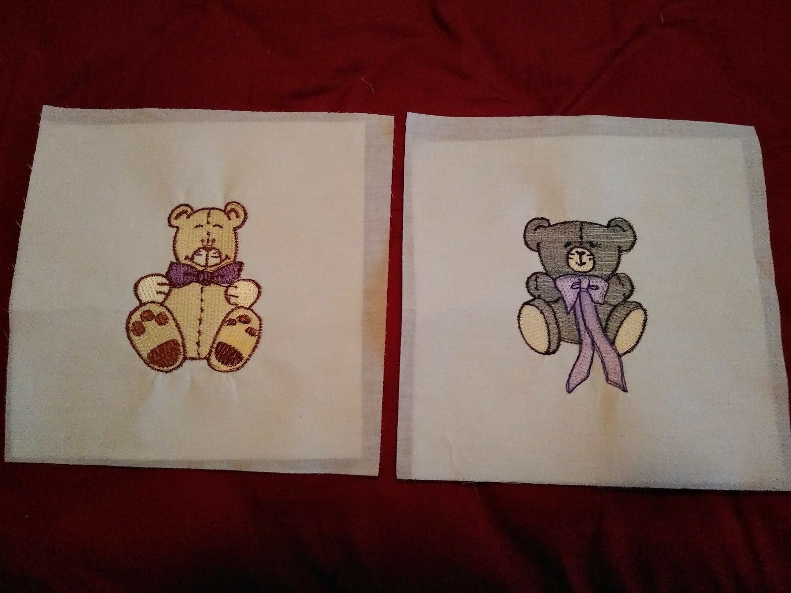 Teddy Bear Quilting Squares, set #2, Machie Embroidered