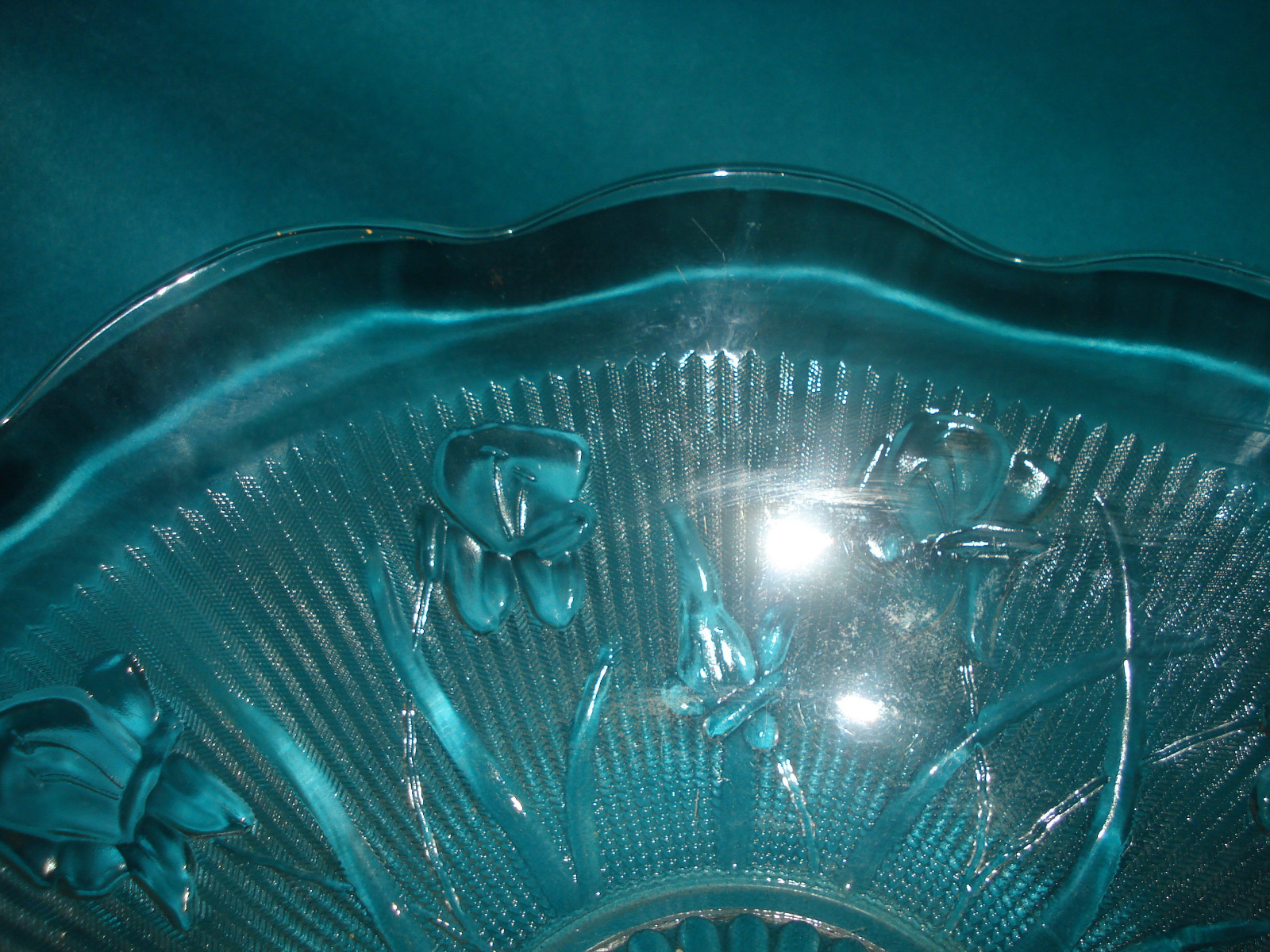 Vintage Iris & Herringbone Clear Depression Glass Ruffled 12