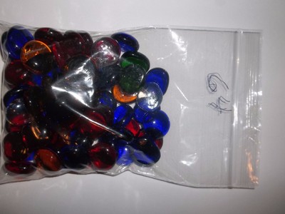 Lot of 64 Asst. Colored Glass Stones ~ Aquarium, Crafts, Etc. Aprox. 3/4