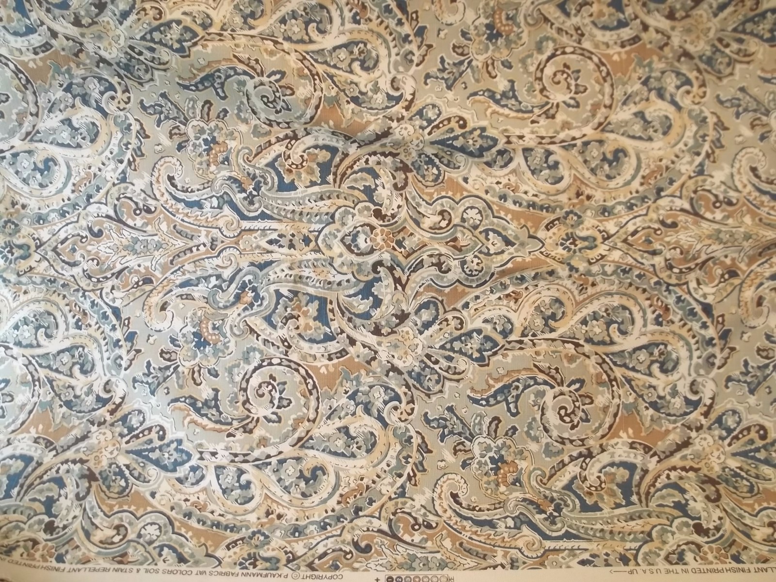 Blue Brown Tan Design Fabric 1 Yard Upholstery Material MT124