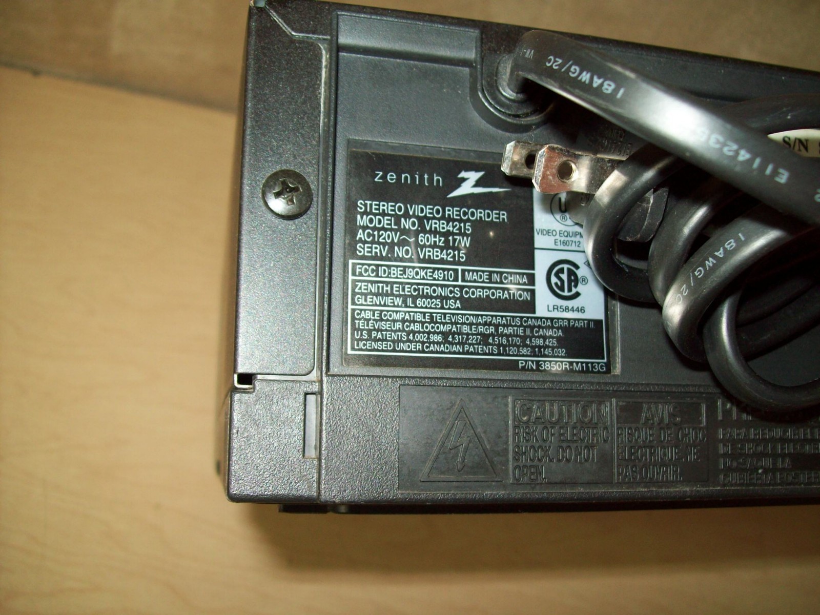 Vintage~Zenith VHS~VCR~Player~Model: VRB4215~Tested~