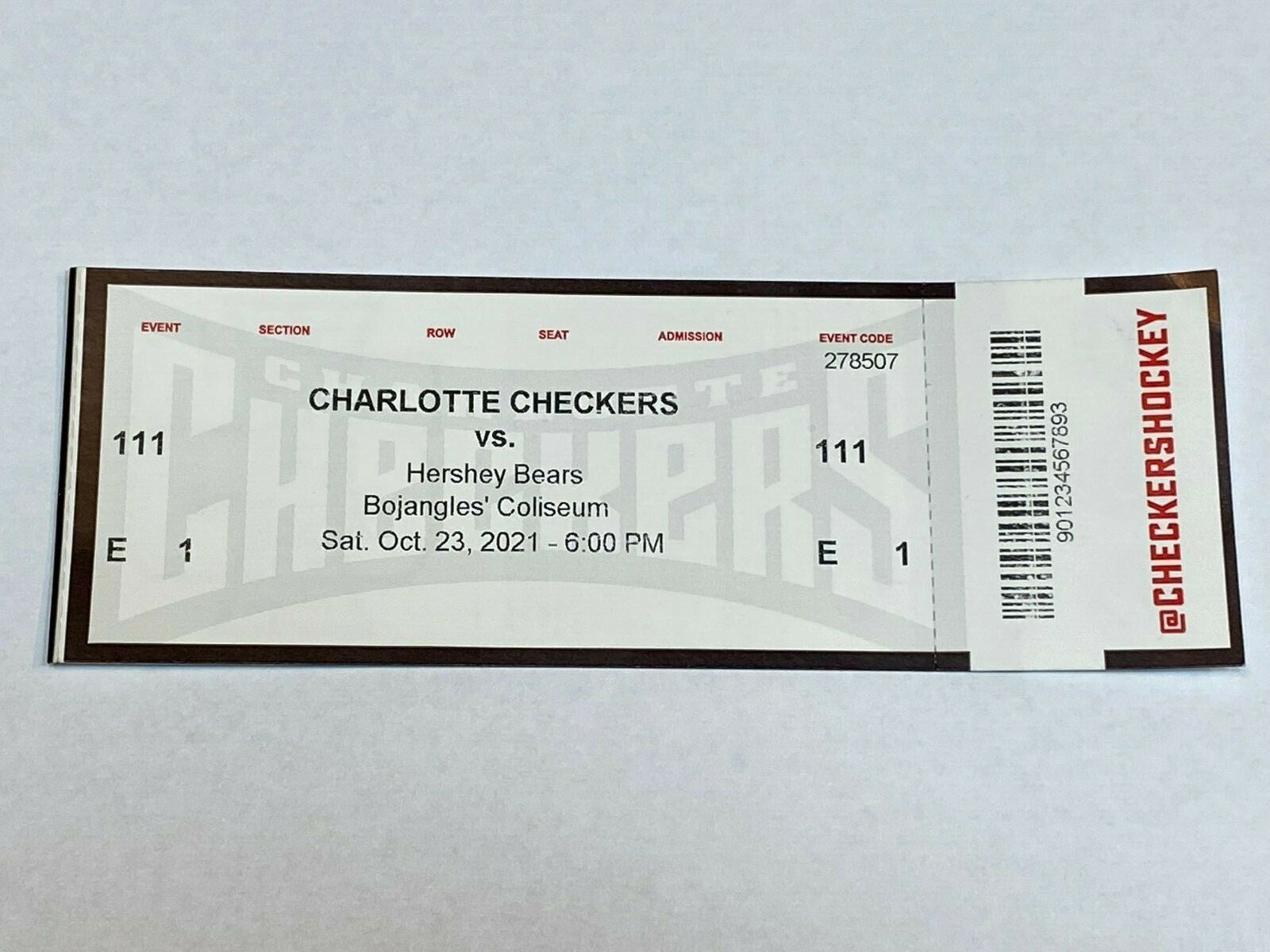 Charlotte Checkers AHL Hockey Hershey Bears Ticket Stub